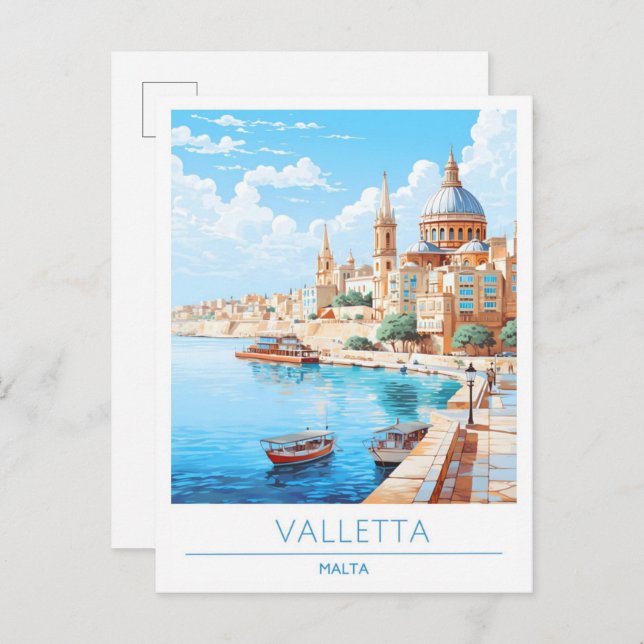 Valletta Malta Art Vintage Postkarte (Vorne/Hinten)