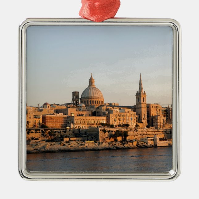 Valletta, Malta in der Abenddämmerung Silbernes Ornament (Vorne)
