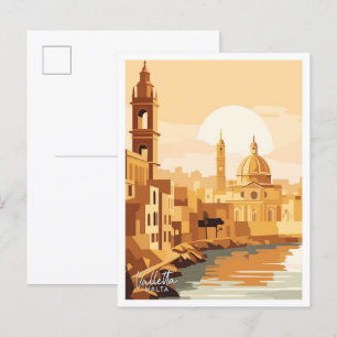 Valletta Malta Kunst Reise Vintage-Illustration Postkarte