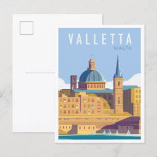 Valletta Malta Kunst Vintage Reiseillustration Postkarte