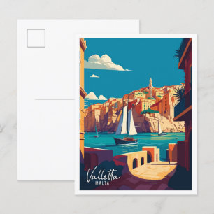 Valletta Malta Kunst Vintage-Reiseillustration Postkarte
