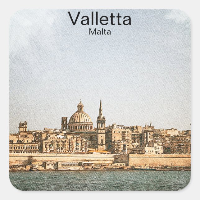 Valletta Malta Mittelmeer Quadratischer Aufkleber (Vorderseite)