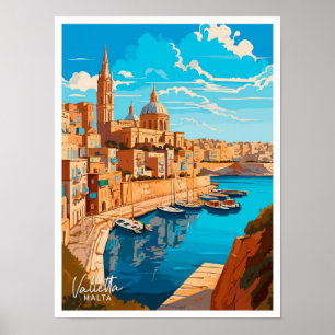 Valletta Malta Reise Vintage-Illustration Poster