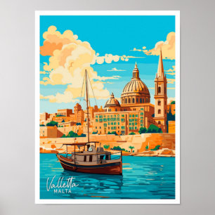 Valletta Malta Reise Vintage-Illustration Poster