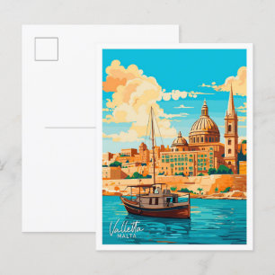 Valletta Malta Reise Vintage-Illustration Postkarte
