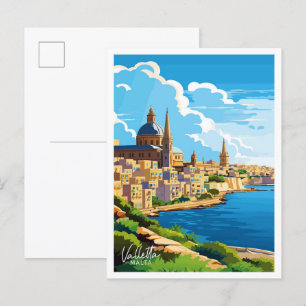 Valletta Malta Reise Vintage-Illustration Postkarte
