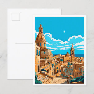 Valletta Malta Reise Vintage-Illustration Postkarte