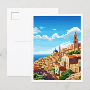 Valletta Malta Reise Vintage-Illustration Postkarte