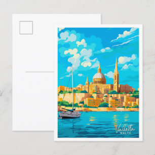 Valletta Malta Reise Vintage-Illustration Postkarte