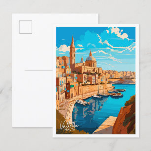 Valletta Malta Reise Vintage-Illustration Postkarte