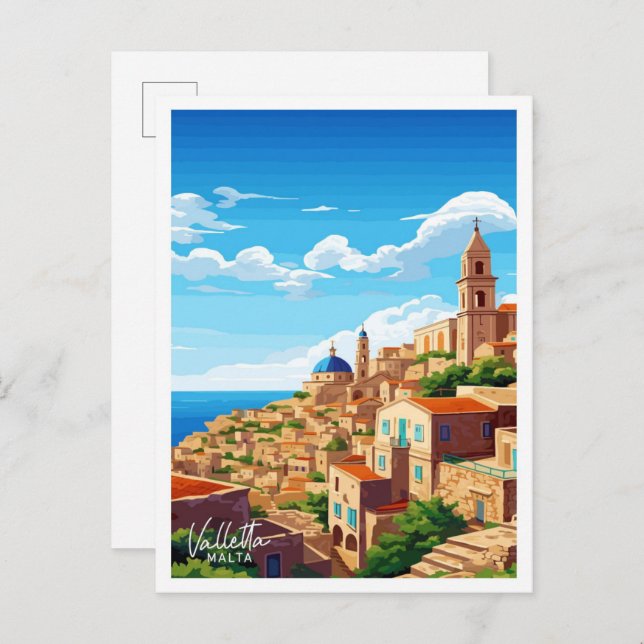 Valletta Malta Reisen Vintage Abbildung Postkarte (Vorne/Hinten)