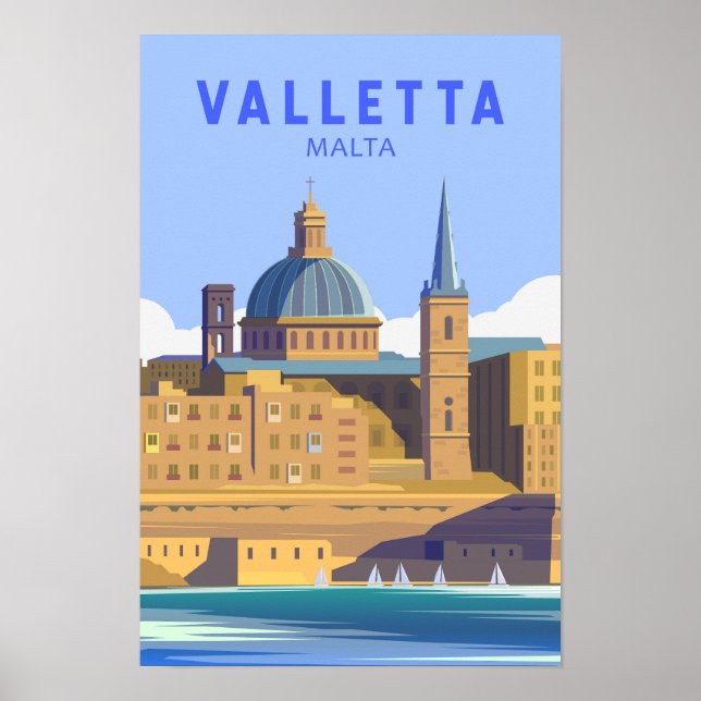 Valletta Malta Reisen Vintage Kunst Poster (Vorne)
