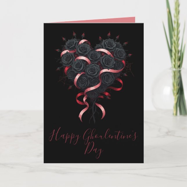 Valloween Schwarze Rosen Herz Karte (Vorderseite)
