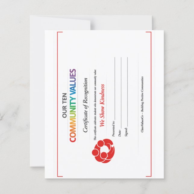 Value Inclusion Certificate 4.5x 5.6 Paper Sheet (Vorderseite)