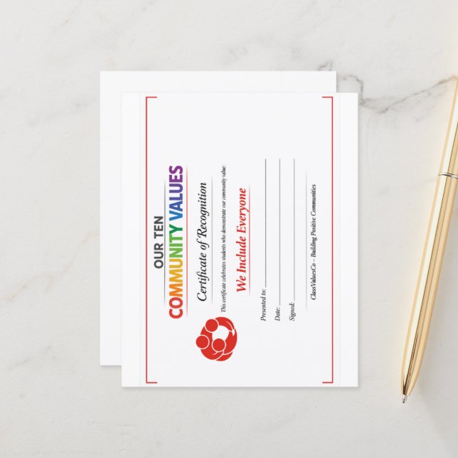 Value Inclusion Certificate 4.5x 5.6 Paper Sheet (Vorderseite/Rückseite Beispiel)