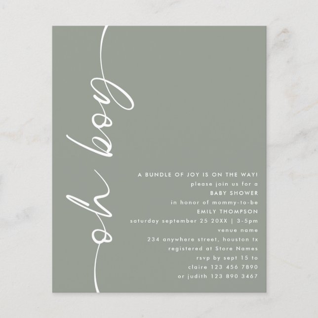 Value Script Oh Boy Sage Baby Dusche Flyer (Vorne)