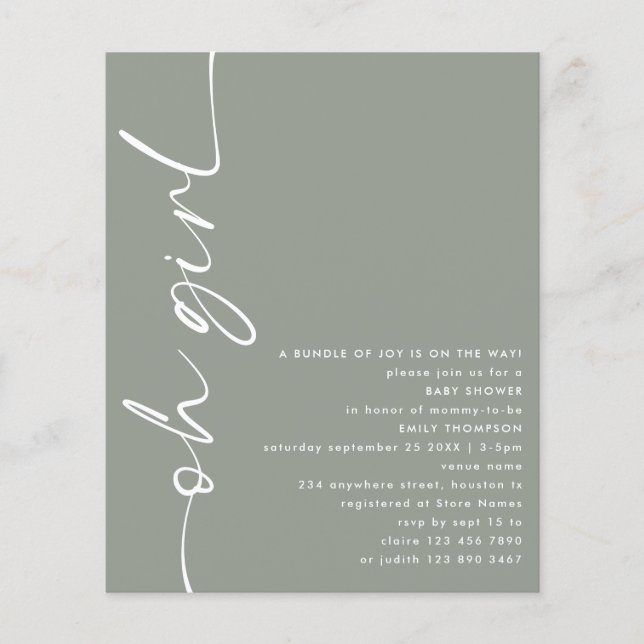 Value Script Oh Girl Sage Baby Dusche Flyer (Vorne)