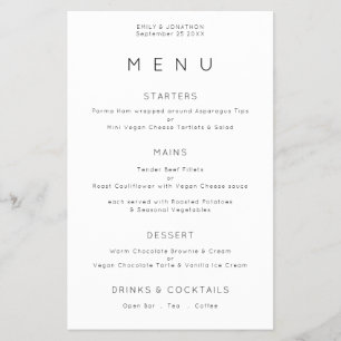 Value Simple Typografy Schwarz-weiß Wedding Menu Flyer