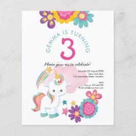 Value Unicorn Girl 3. Geburtstags-Party Einladung Flyer