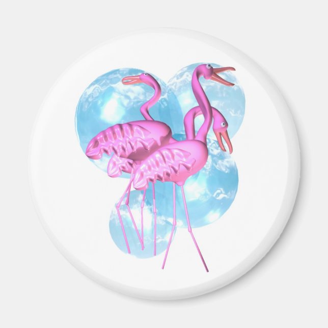 Valxart Three Pink Flamingo stehen im Wasser Magnet (Vorne)