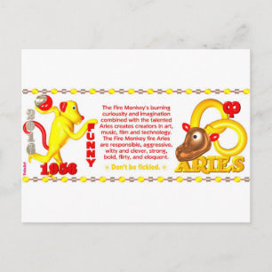 ValxArt Tierkreisfeuer-Affe Widder geborenes 1956 Postkarte