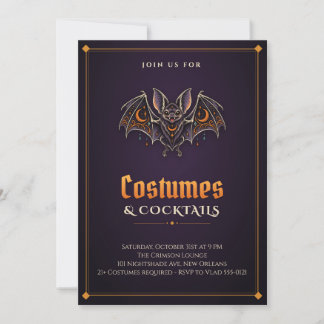 Vampir-Fledermaus-Kostüme und Cocktails Halloween- Einladung