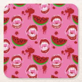 Vampir isst Wassermelone Summerween-Party Rosa Rechteckiger Pappuntersetzer
