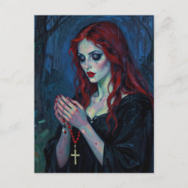 Vampir-Lady mit Rosenkranz Postkarte