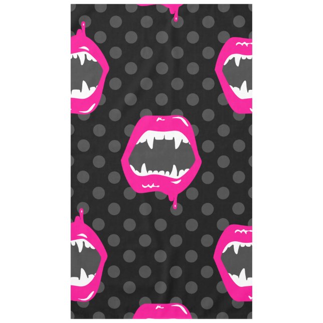 Vampir-Lippen-Monster mit Fangzähnen rosa Tischdecke (Vorderseite)