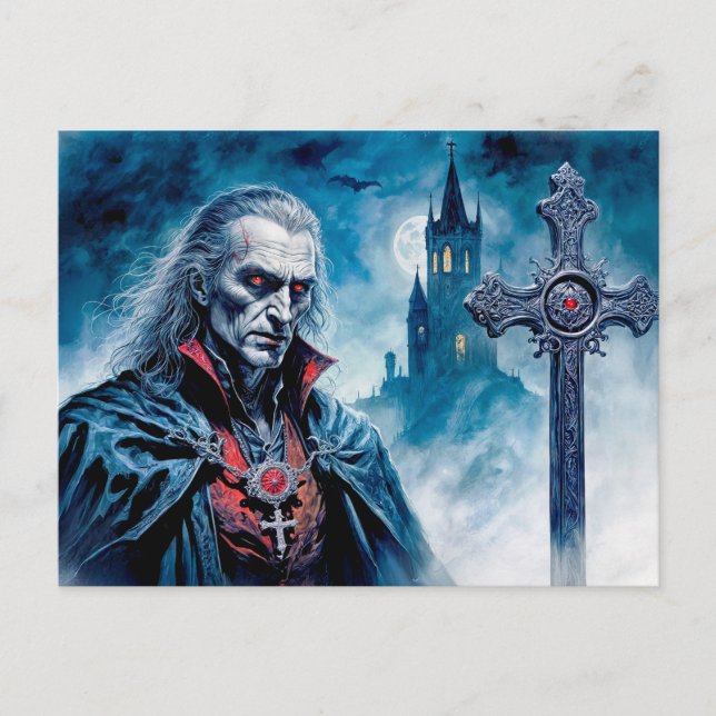 Vampir Lord with Cross in Moonlit Night Postkarte (Vorderseite)