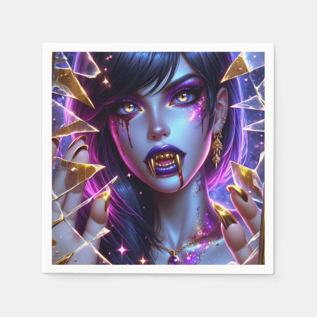 Vampir mit goldenen Augen und zähnlichem Halloween Serviette (Vorderseite)