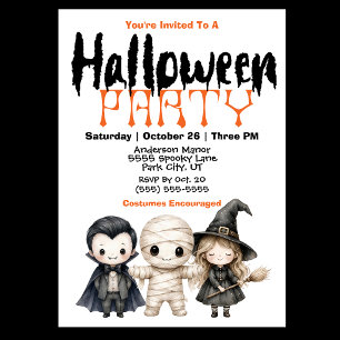 Vampir-Mumie-Hexe-Kinder-Halloween-Party Einladung
