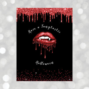 Vampir-Rot-Glitter-Lippen & -Fänge Halloween-Schwa Feiertagspostkarte