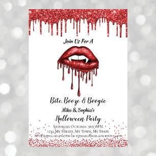Vampir roter Glitter-Lippen Halloween-Party weiß Einladung