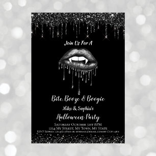 Vampir Schwarze Glitter Lippen & Fangzähne Erwachs Einladung
