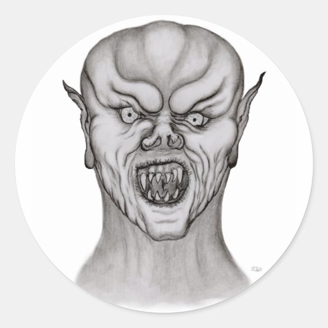 Vampir Schwarzweiß-Design Runder Aufkleber (Vorderseite)