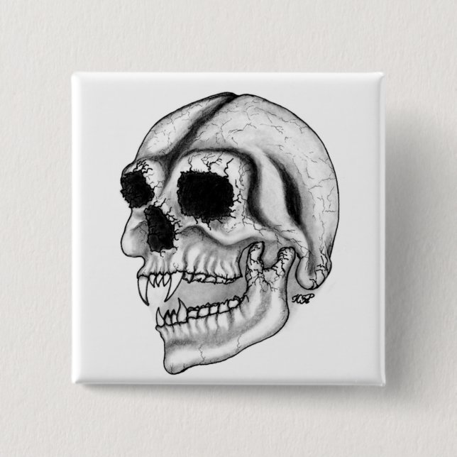 Vampir skull Schwarzweiß-Design Button (Vorderseite)