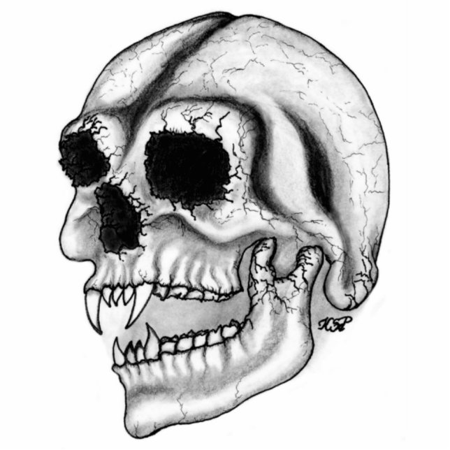 Vampir skull Schwarzweiß-Design Freistehende Fotoskulptur (Vorne)