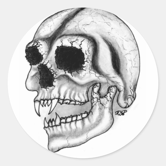 Vampir skull Schwarzweiß-Design Runder Aufkleber (Vorderseite)