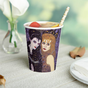 Vampir und Hexe an Halloween Pappbecher