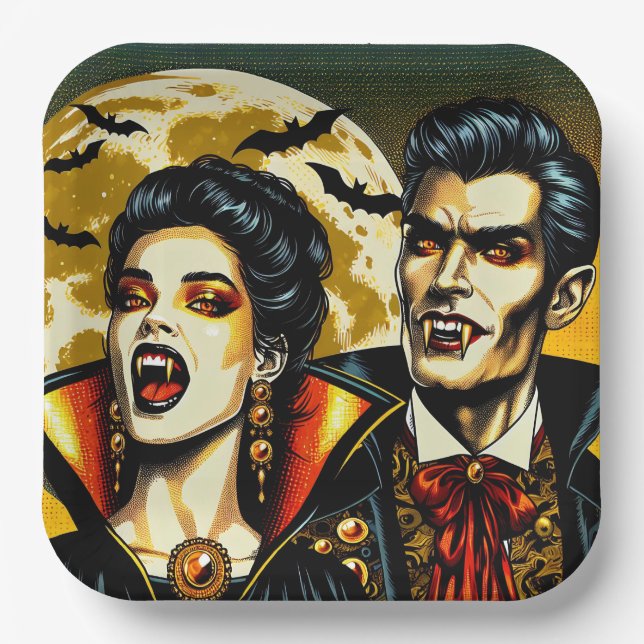 Vampire and Bats Halloween-Party Pappteller (Vorderseite)