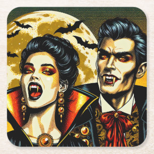 Vampire and Bats Halloween-Party Rechteckiger Pappuntersetzer