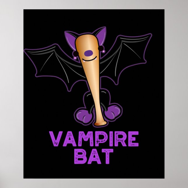 Vampire Bat Funny Baseball Pun Dark BG Poster (Vorne)