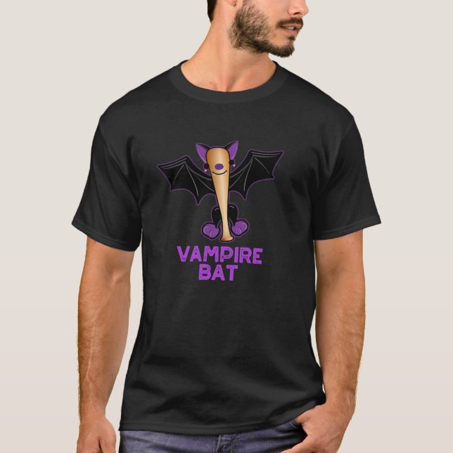 Vampire Bat Funny Baseball Pun Dark BG T-Shirt (Vorderseite)