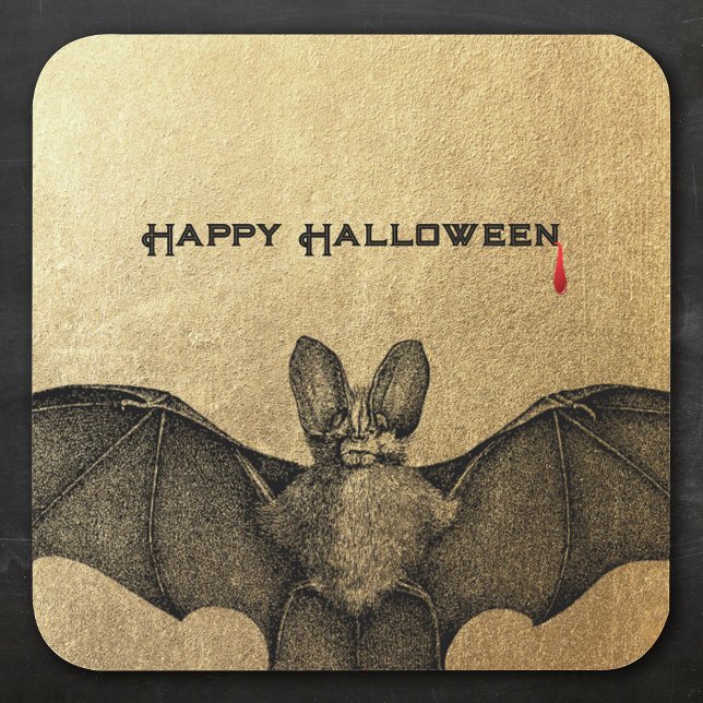 Vampire Bat Halloween Gold Quadratischer Aufkleber (Von Creator hochgeladen)