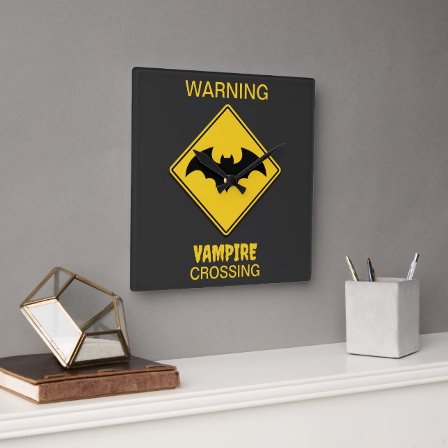 Vampire Bat Warnung Halloween Quadratische Wanduhr (Büro)