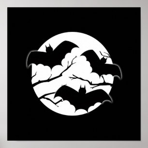 Vampire Bats Bäume Silhouette Vollmond Halloween Poster