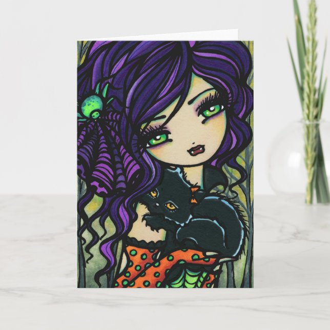 Vampire Black Cat Halloween Fantasy Fairy Art Karte (Vorderseite)
