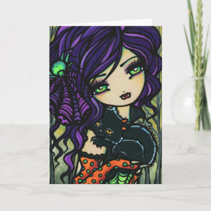Vampire Black Cat Halloween Fantasy Fairy Art Karte