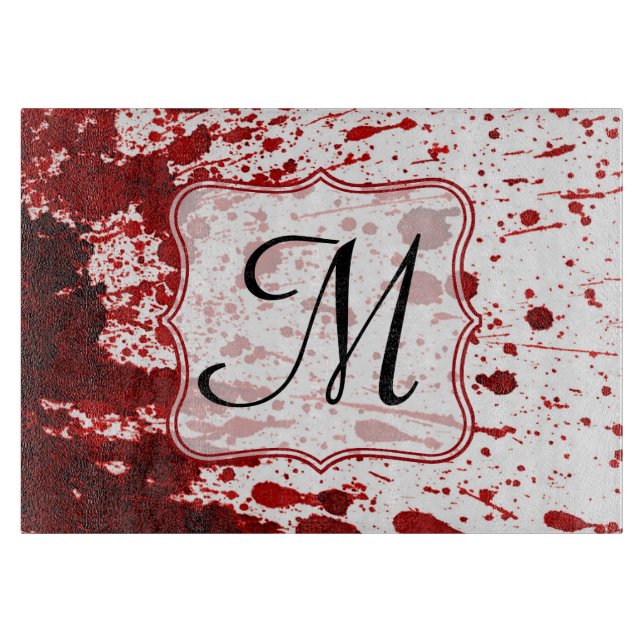 Vampire Blood Drippin Monogram Glasschneideboard Schneidebrett (Vorderseite)